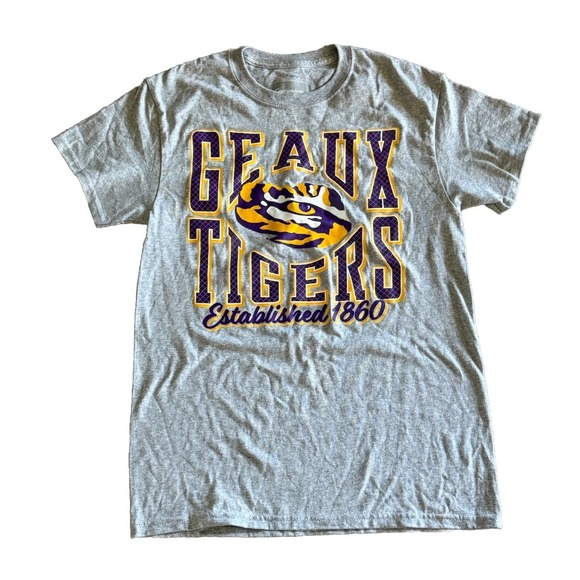 LSU Louisiana State Geaux Tigers NWOT Adult Small‎ Gray Tee - Picture 1 of 3